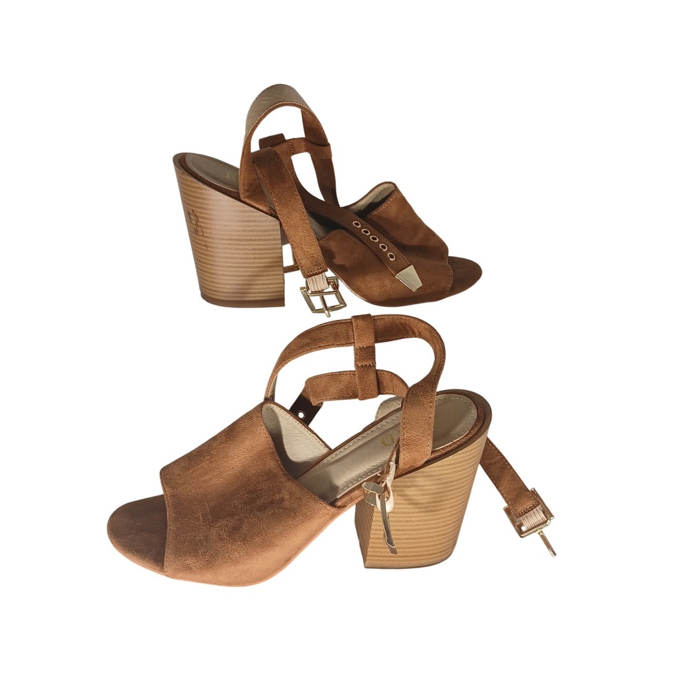 RAID Women Brown Suede Slingback Block Heel Sandals Size‎ 7